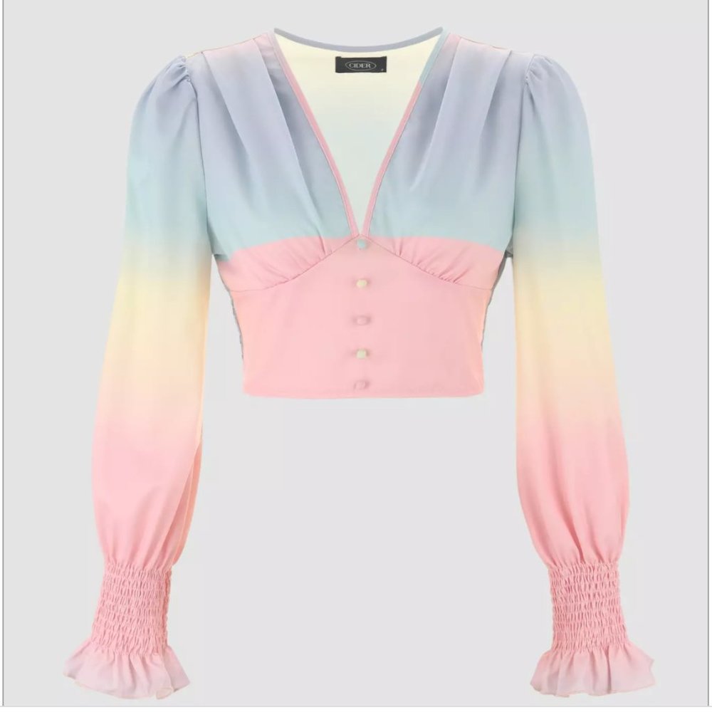NWT Cider Gradient Pastel V- Neckline Cropped Blouse Size L